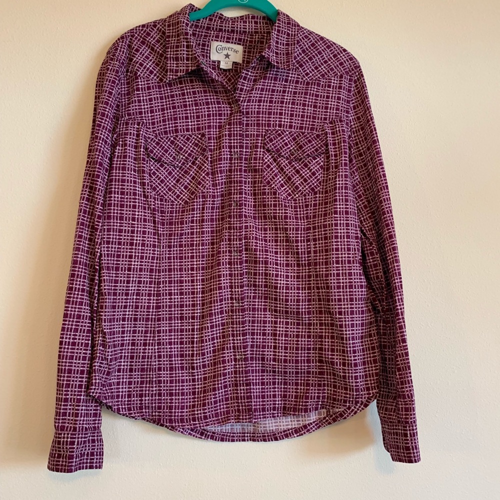 3/$30 Converse Purple & White Check Button Shirt